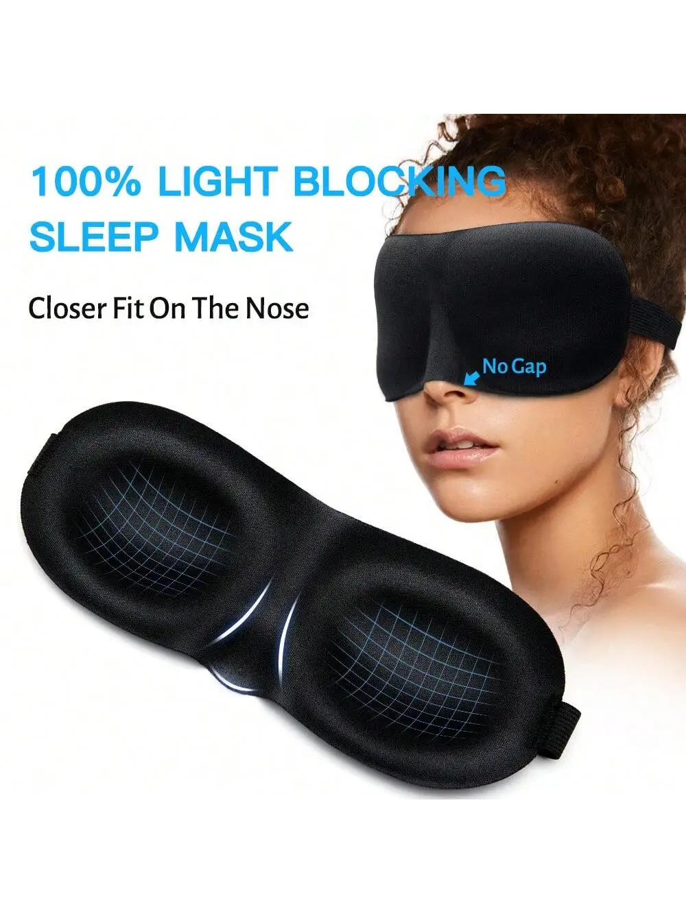 3D Memory Foam Sleep Mask, Contoured Light Blocking Eye Cover, Soft Skin-Friendly Blindfold for Travel, Naps and Daily Sleep