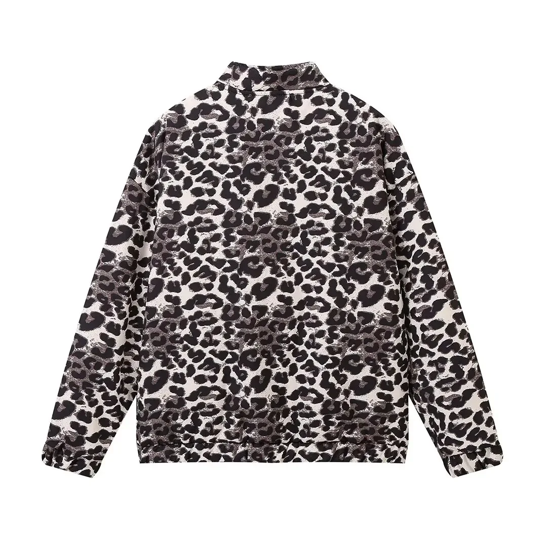 Retro Leopard Print Cotton Coats Women Autumn Chic O-neck Long Sleeve Zipper Jackets 2024 Female Winter Warm High Street Outwear