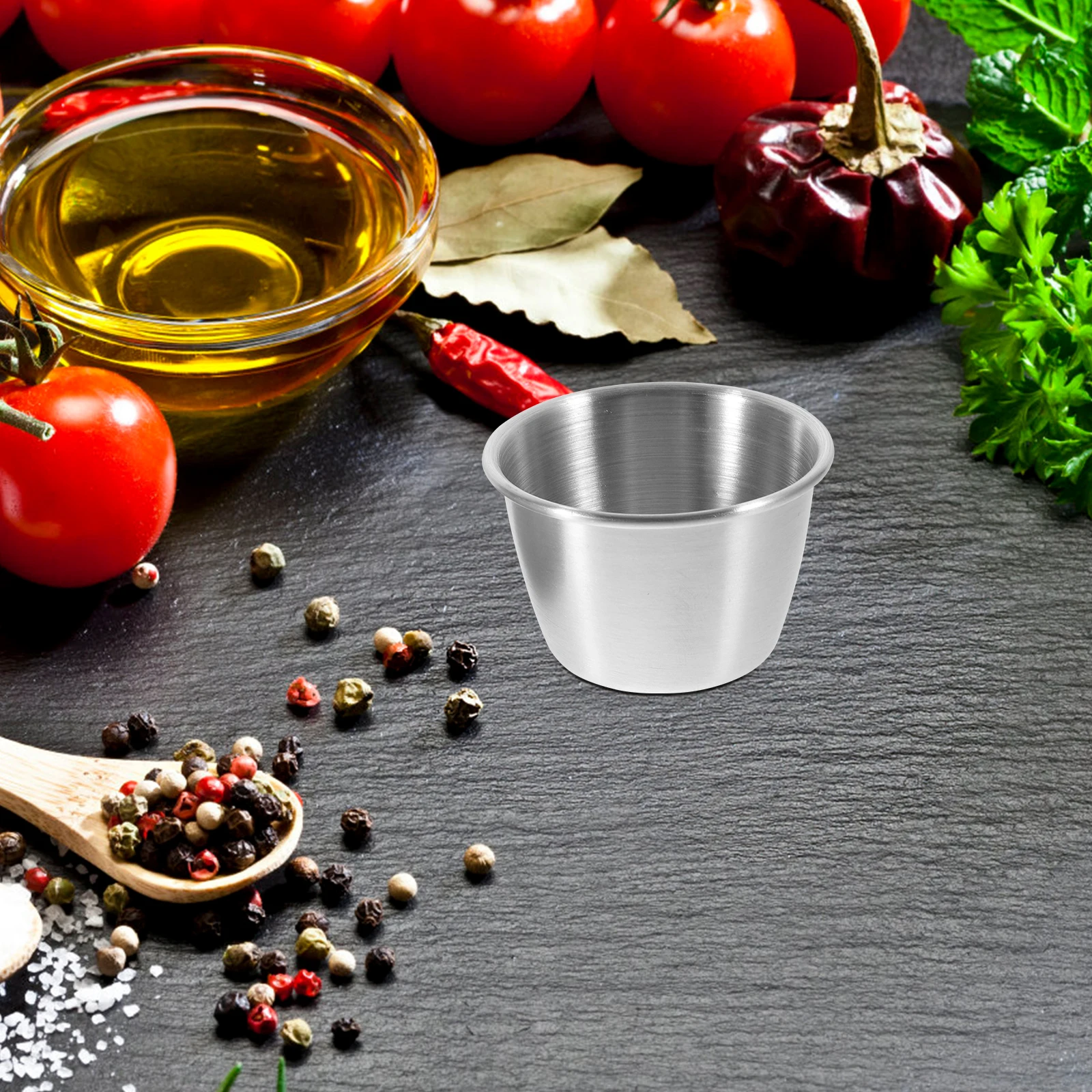 

5pcs Stainless Steel Sauce Cups 304 Salad Dressing Containers Silicone Lids Kids LeakProof Reusable Condiment Cups Lunch Boxes