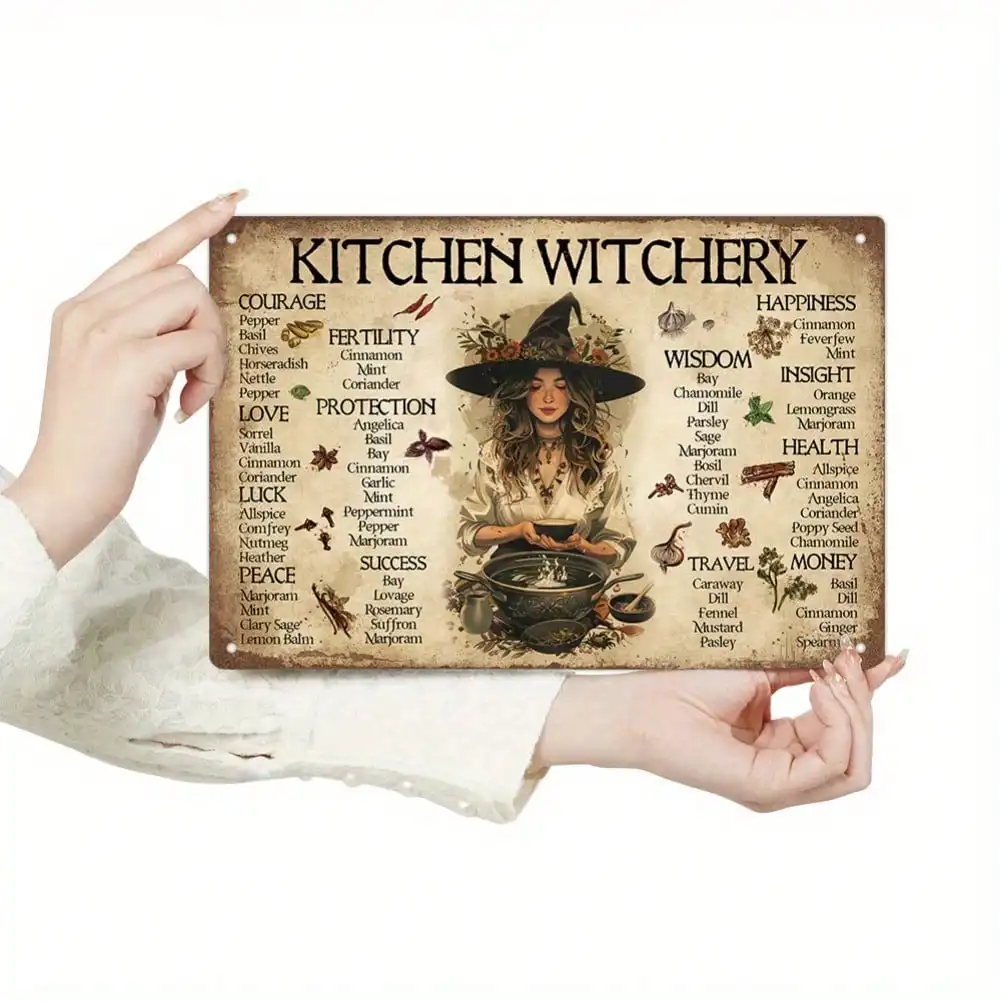 Vintage Aluminum Witch Kitchen Sign Farmhouse Wall Art Decor for Home Pub Bar
