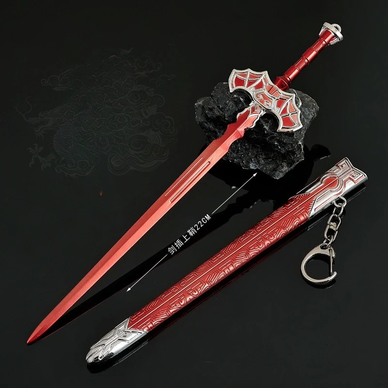 22 ซม./8.66in ตํานานของ Qin อะนิเมะอุปกรณ์ต่อพ่วงอาวุธรุ่นสีแดงดาบ Sheath โลหะหัตถกรรมเครื่องประดับคอลเลกชันเดสก์ท็อป