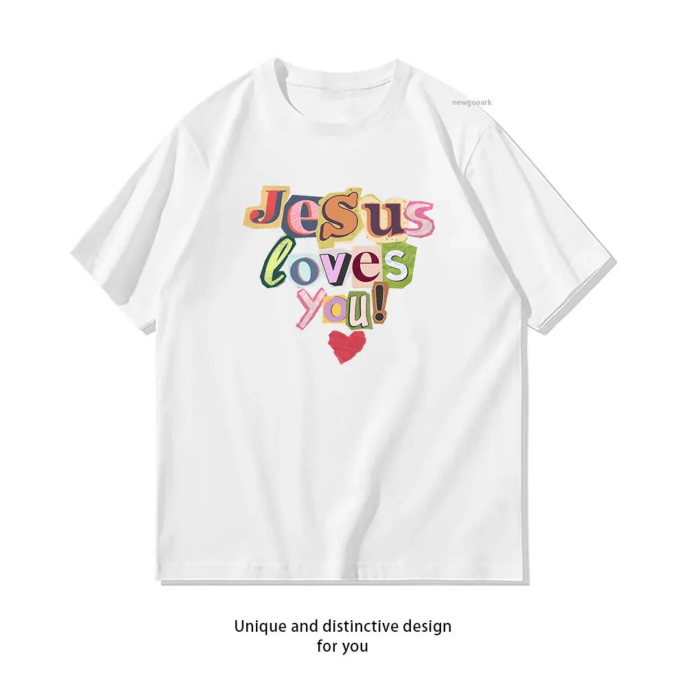 Jesus liebt dich T-Shirt Damen Herren Lässige Baumwoll-Grafik-T-Shirts Erwachsene Oberteile T-Shirt Kurzarm Atmungsaktive Herrenbekleidung