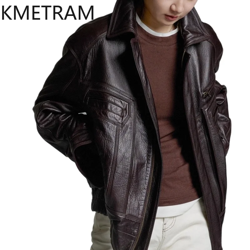 KMETRAM Real Sheepskin Female Coats Biker Jacket for Woman 2025 Short Genuine Leather Fall New Outerwears manteaux hiver femme