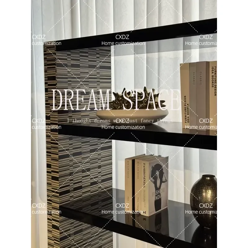 Italian minimalist solid wood bookshelf Home art shelf Designer display Multi-element storage decorative shelf