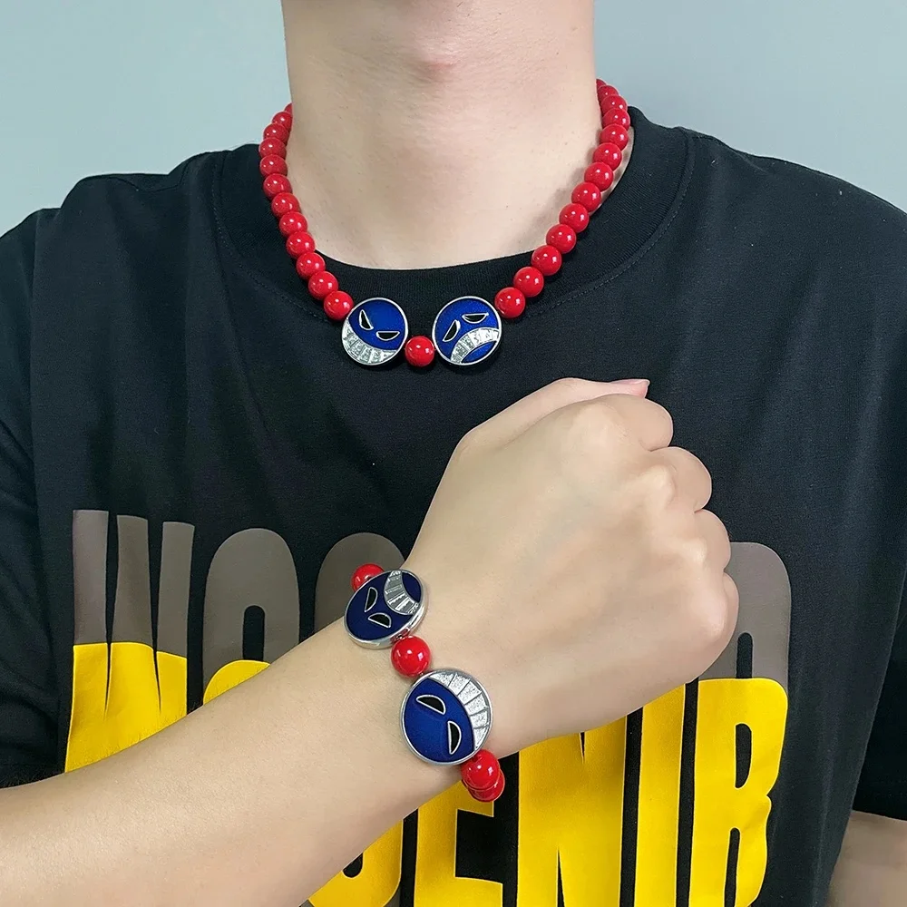 Anime Red Beads Face Bracelet Necklace, Portgas D Ace, Fashion Jewelry Accessories, Cosplay Party Gifts view 6