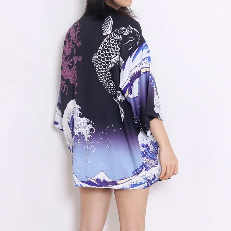 Japońskie kimono Yukata Samurai Kimono Man Cat Print Shirt Odzież Harajuku Kardigan Dla MężczyznTraditionalne Kimono Haori Kobiety