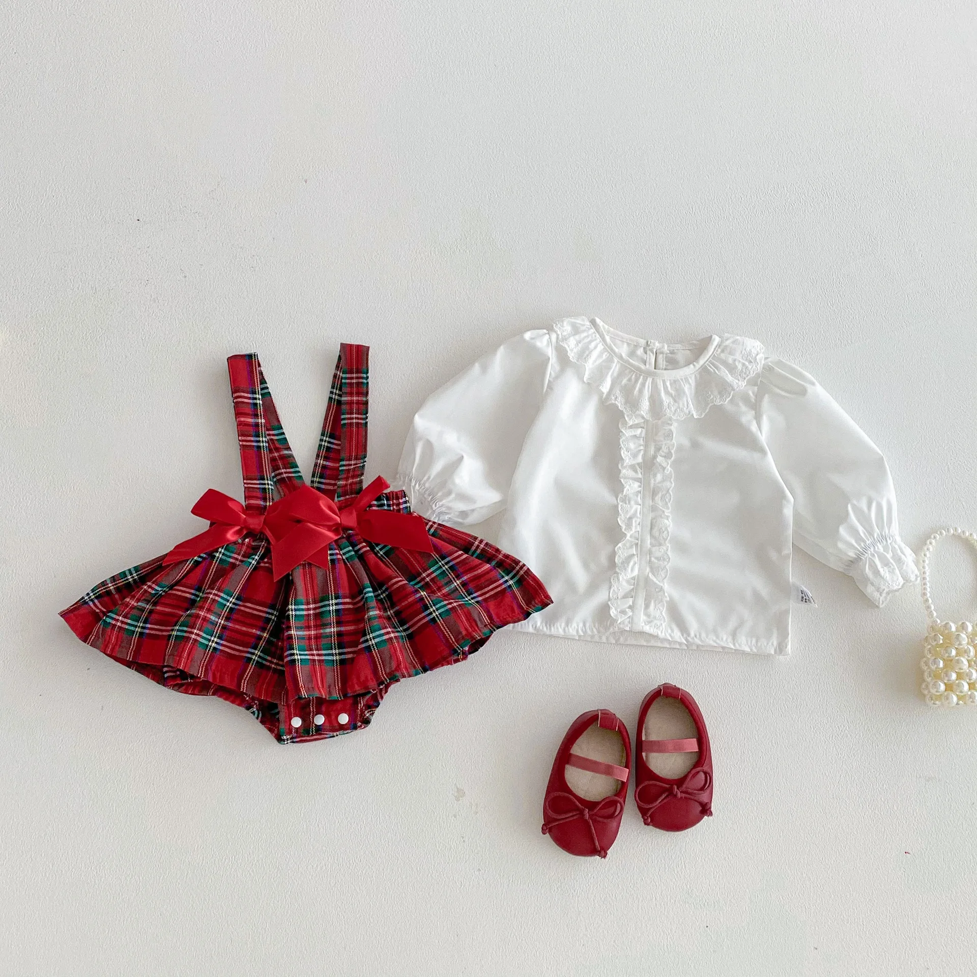 2026 طفل الربيع والخريف نمط حزام تنورة مجموعة المرأة متقلب ربطة القوس فيونكة كم طويل علوي متقلب بذلة ها فستان