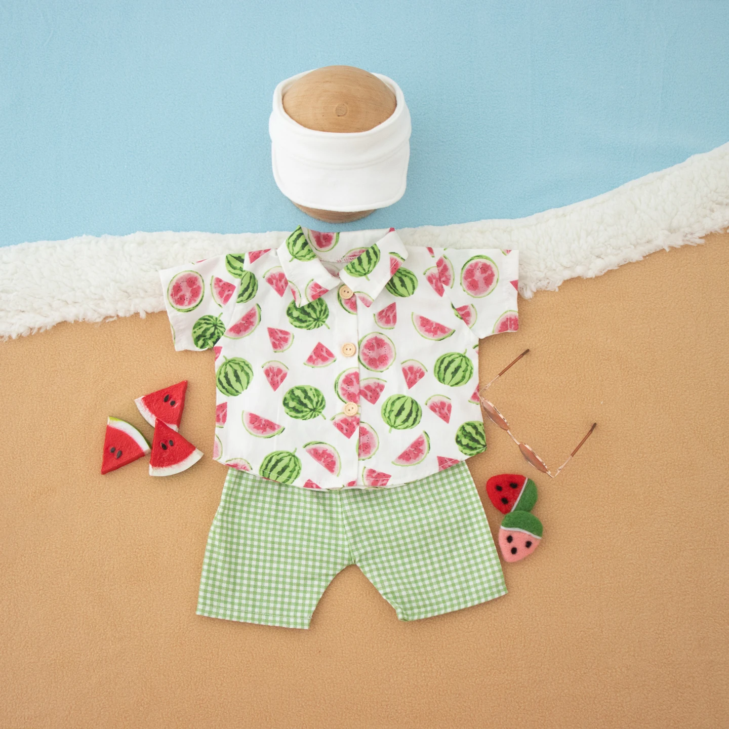 ❤️Newborn Photography Clothing Hat+Shirt+Shorts 3Pcs/Set Studio Baby Boy Girl Photo Prop Accessories Beachwear Swimsuit Bikini