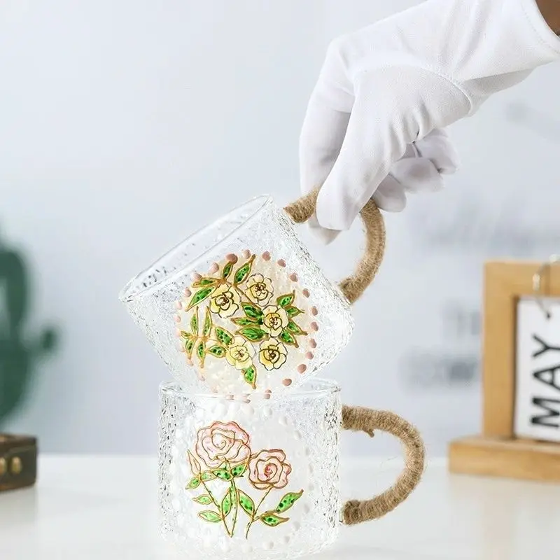 Lily of The Valley Glass Water Cup Expensive Hand-painted Twine Water Cup Hand-painted Retro Glass Coffee Cup Simple Mug