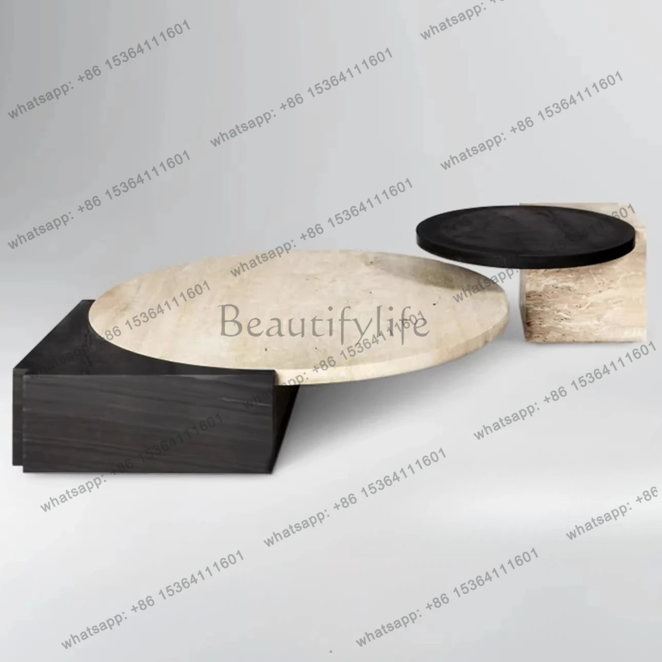 Wabi Silent Wind Round Coffee Table Special-shaped Italian Minimalist Natural Travertine Coffee Table