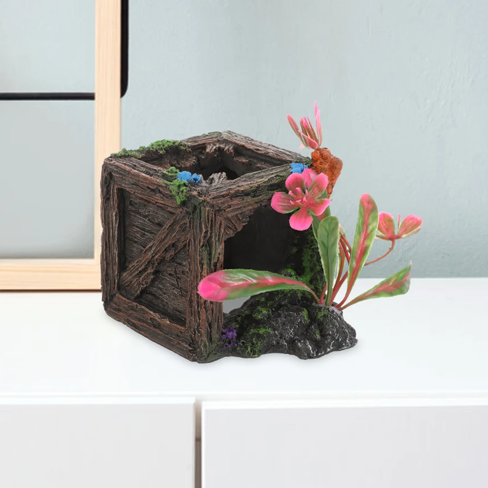 

Imitation Wooden Box Wine Ornaments Resin Fish Tank Accessories Small Aquarium Hideouts Cave Decorations Home Gardening Reptile