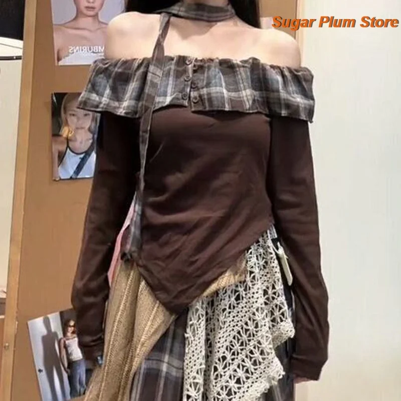 French Retro Style One-shoulder Shirt Women's Casual Autumn and Winter Ruffled Irregular Niche Design Sense of Luxury Blouse