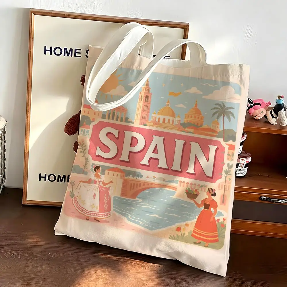 Spain Culture Series Storage Bags Canvas bags are suitable for going to class, shopping, gifts, and commuting