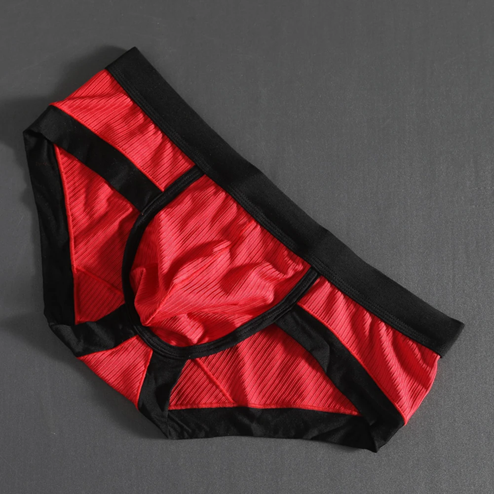 Mens Sexy U Convex Pouch Briefs Patchwork Color Panties Male Low-Rise Underpants Bulge Pouch Knickers Soft Comfortable Lingerie