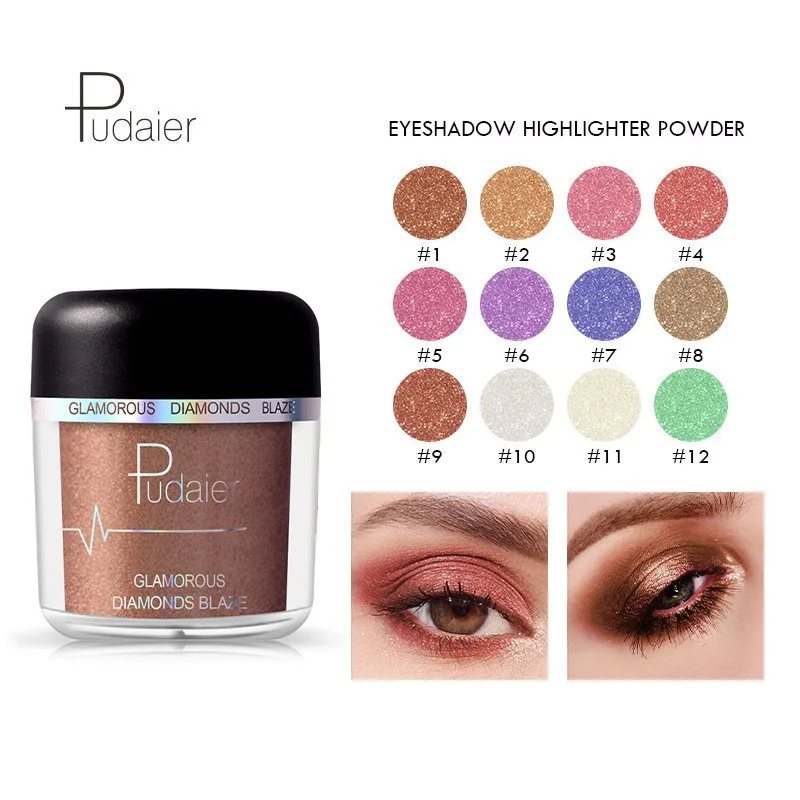 

New Glitter Eyeshadow Powder Pigments Eye Shadow Easy to Wear Waterproof Shimmer Cosmetics Powder Make Up Single Metallic Color