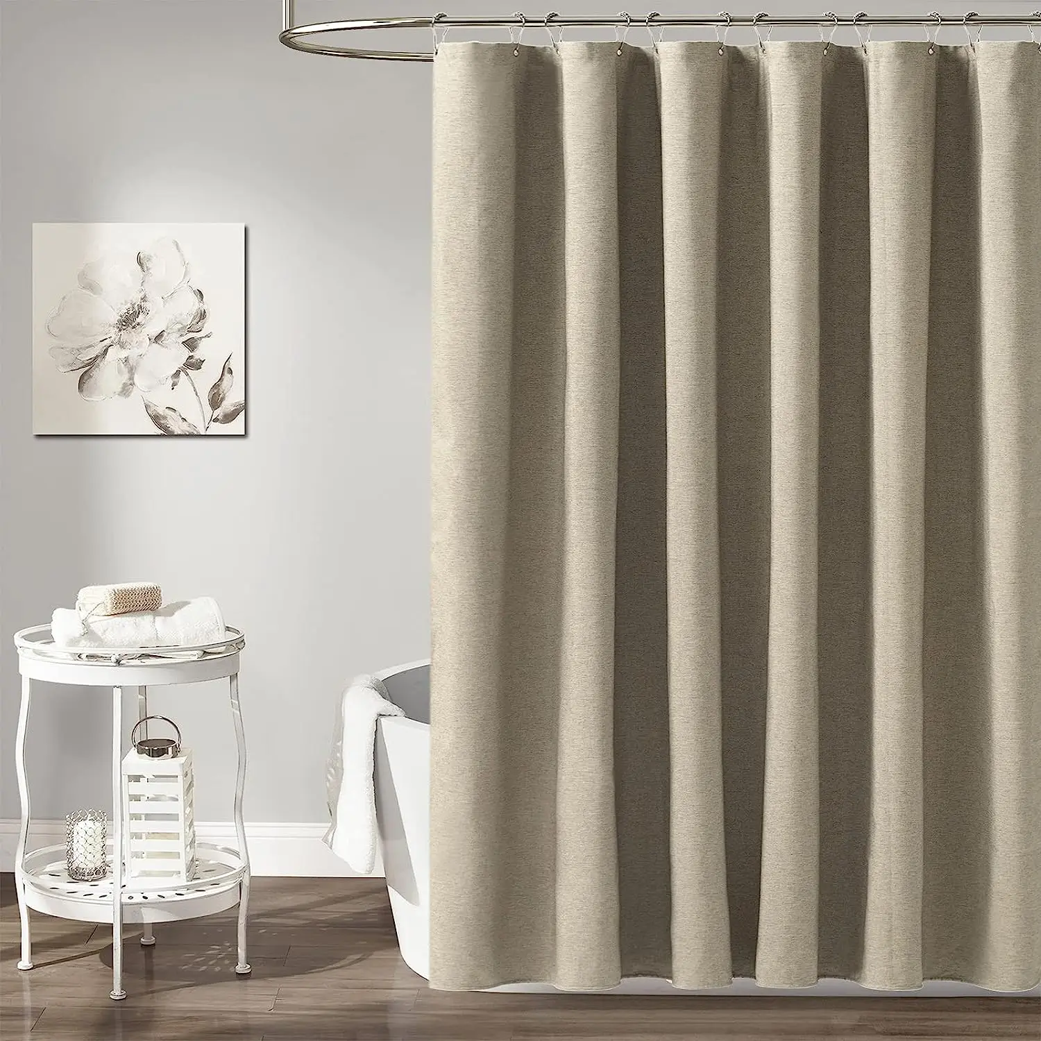 Luxury Linen Shower Curtain with Silver Metal Hooks Bathroom Waterproof Thick Fabric Bath Curtains Bathtub Large Bathing Cover