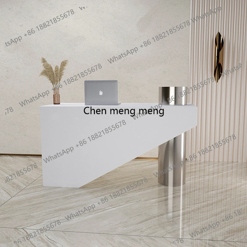 

Executive Company Reception Desks Shelves Design Beauty Stainless Steel Reception Desks Long Corner Bureau Trendy Furniture