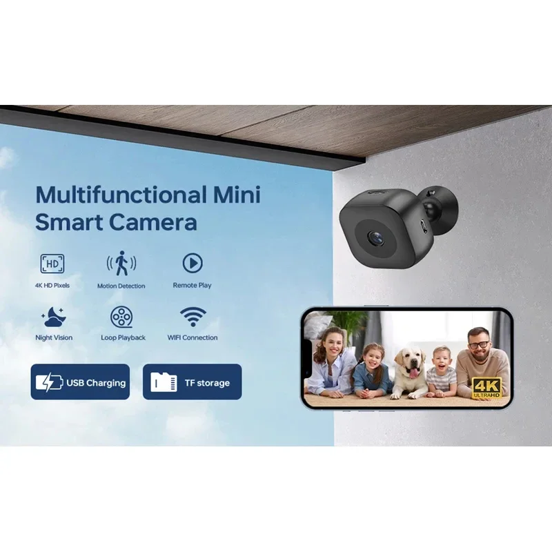 Мини-камера Xiaomi HD 4K Wi-Fi, беспроводной мониторинг, удаленный монитор, защита безопасности, видеокамеры, видеонаблюдение, умный дом