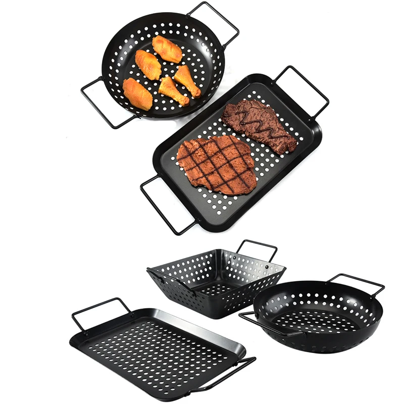 

Non-Stick Charcoal Grill Plate Stainless Steel Barbecue Grill Vegetables Meat Tray Home Cooking Bakset Outdoor Camping BBQ Tool