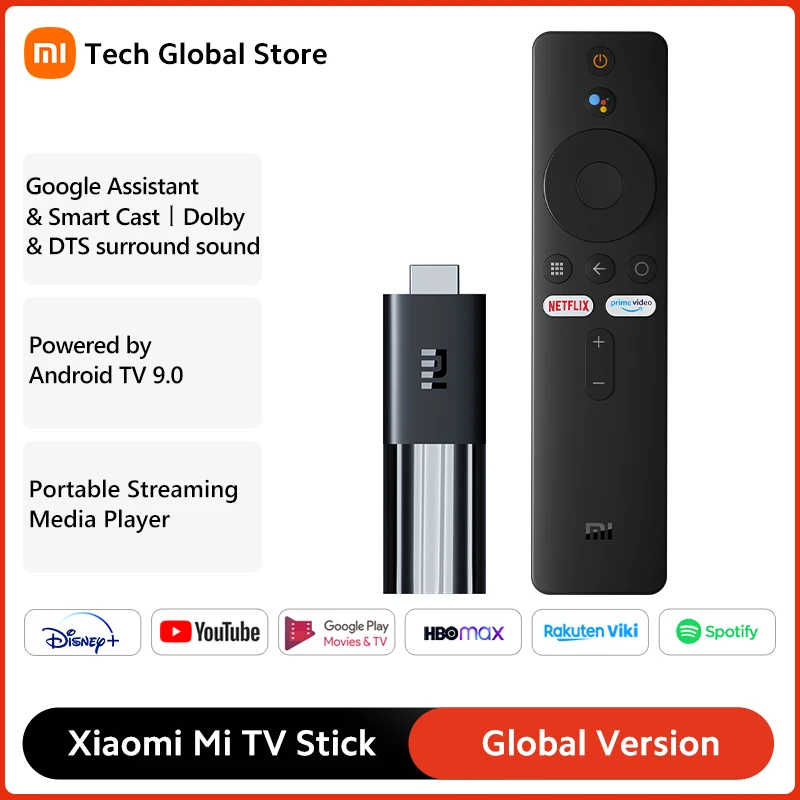 Globale version xiaomi mi tv stick android tv 9,0 hdr 1080p 1gb ram 8gb rom tragbarer mini tv dongle wifi google assistent