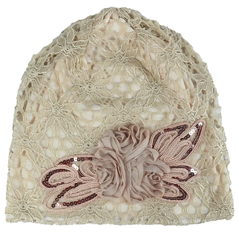 우아한 여성 스팽글 레이스 터번 모자 꽃 무슬림 헤드웨어 모자 여성 헤드랩 여성 헤드스카프 보닛 터번 메주르