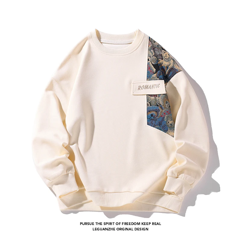 Sweat à capuche à col rond brodé pour hommes, sweat-shirt Harajuku, sweat à capuche mode unisexe, pull décontracté, motif ours, adt, PVD, automne,