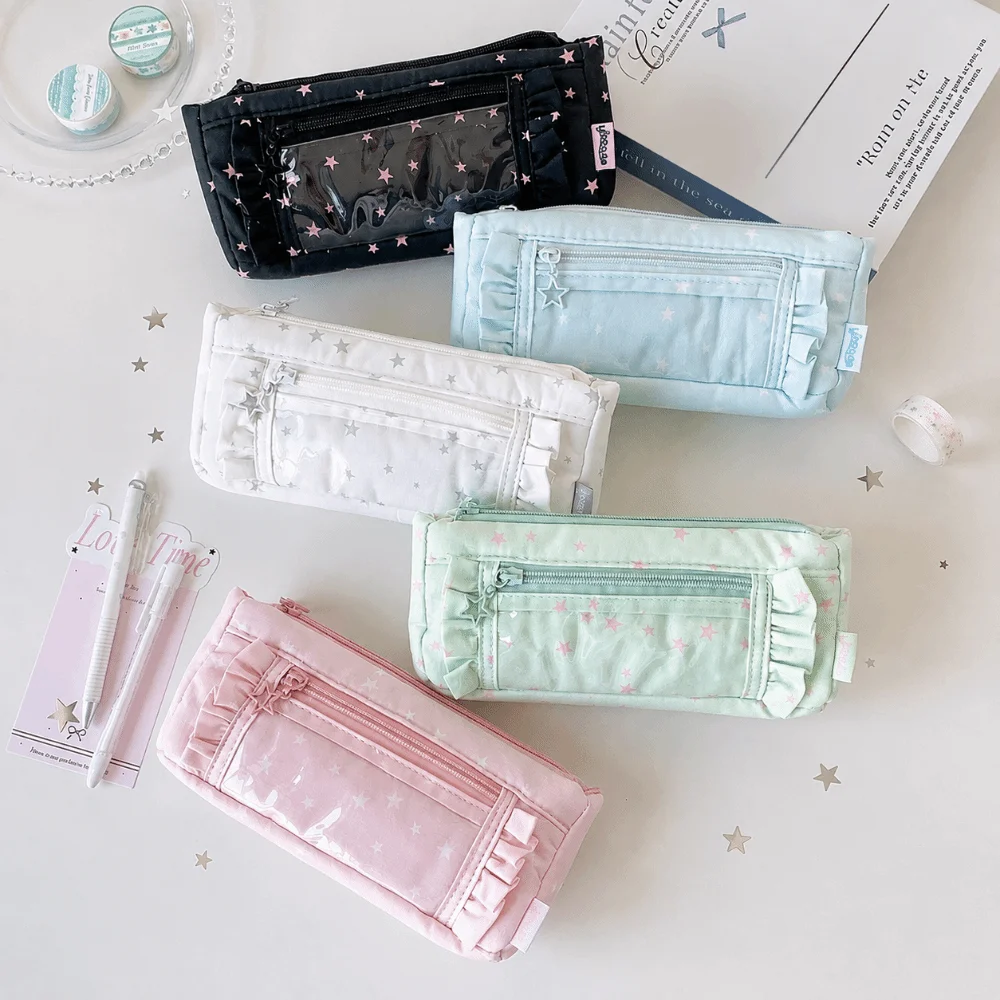 Transparent window Pencil Case Large Capacity Star Pen Bag multi-functional Badge Display Stationery Storage Pouch