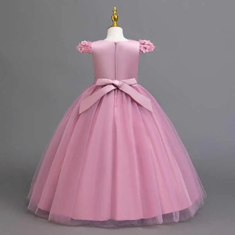 Girls Dressed Up for Formal Chiffon Birthday Party Gown,Embroidered Sequins Floral Skirt Christmas Party Princess Halloween Gown