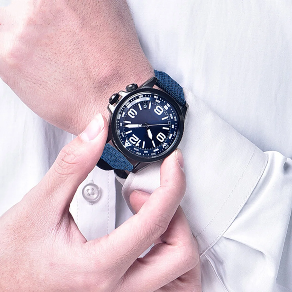 

20mm Blue Nylon Canvas Watchband Replacement Strap Comfortable Durable Wearable Gift for Men Friends Replacement Strap