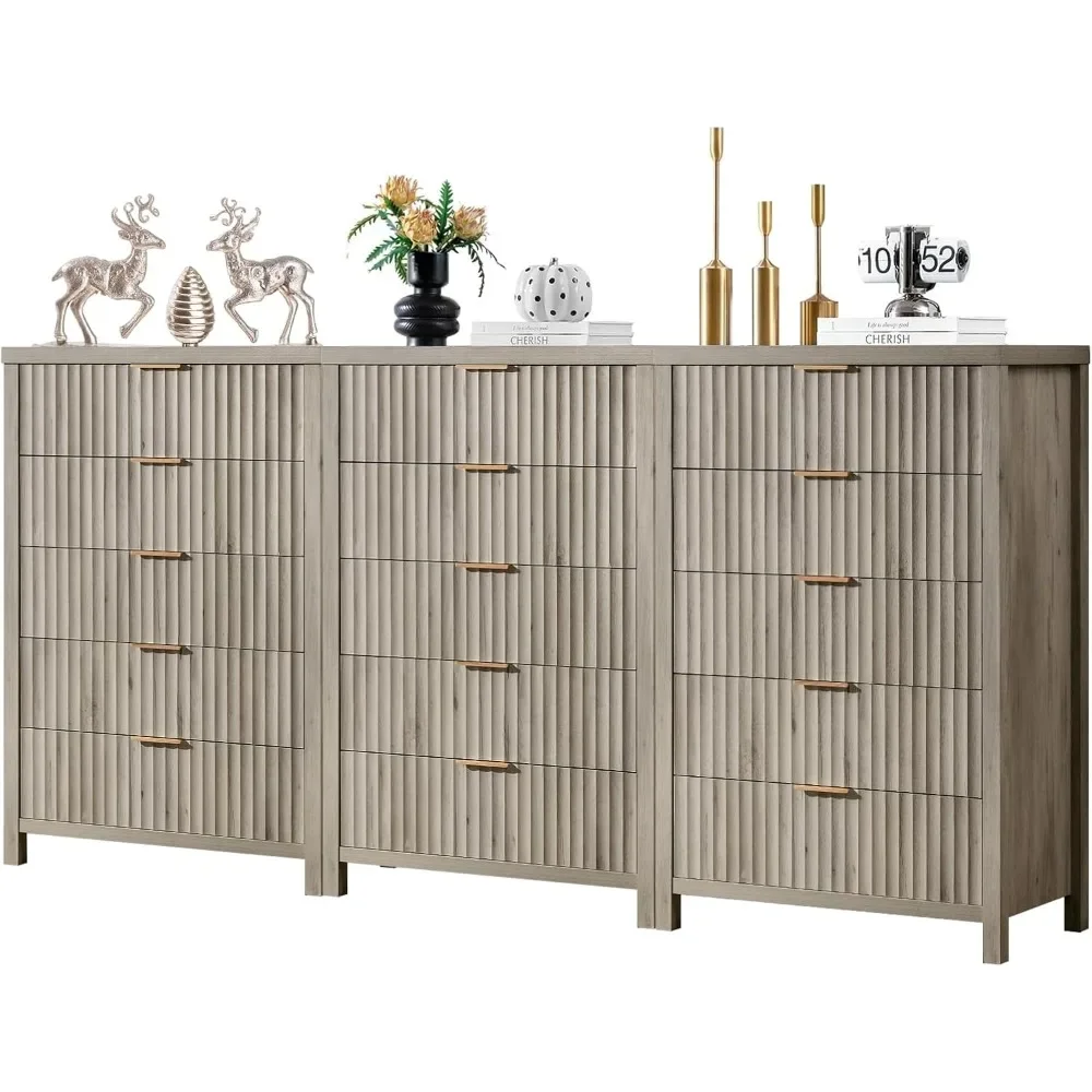 5 Drawers Dresser, 44 Inches Tall Modern Dresser for Bedroom, Curved Profile Design Chest of Drawers, Wood Drawer Dressers