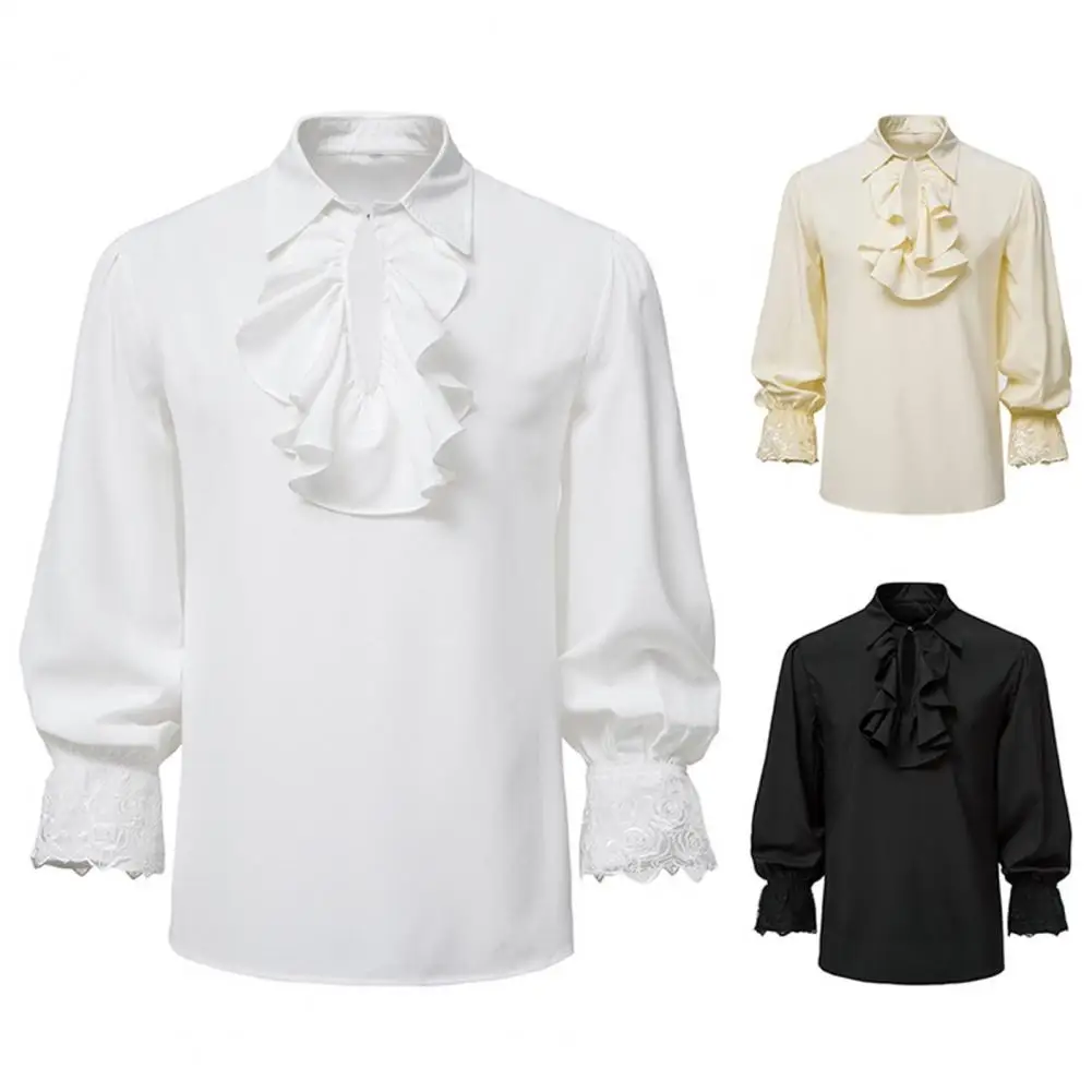 

Renaissance Festival Attire Steampunk Retro Medieval Gothic Men's Shirt with Ruffle Lace Stand Collar Long Sleeve Cosplay