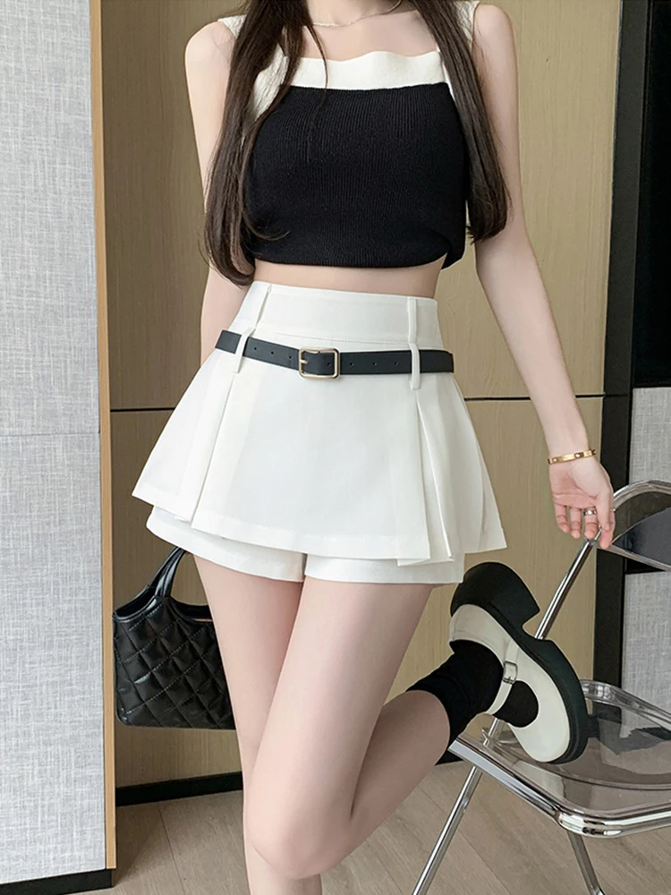 New Arrivals Women\'s Summer Short Skirts With Belt High Waist Gray Slim School Y2k Kawaii Sexy Mini Skirt Female