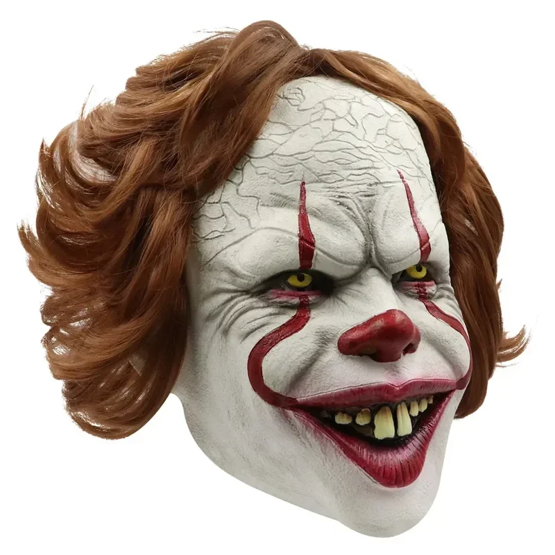 Halloween Scary Clown Mask Masquerade Party Cosplay Prop Pennywise Horror Brown Hair Clown Mask Dress Up
