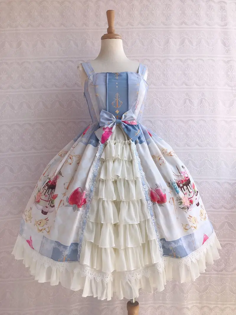 Lolita Dress Layered Fruit and Cake Print Bows Sweet Lolita Jsk Dress