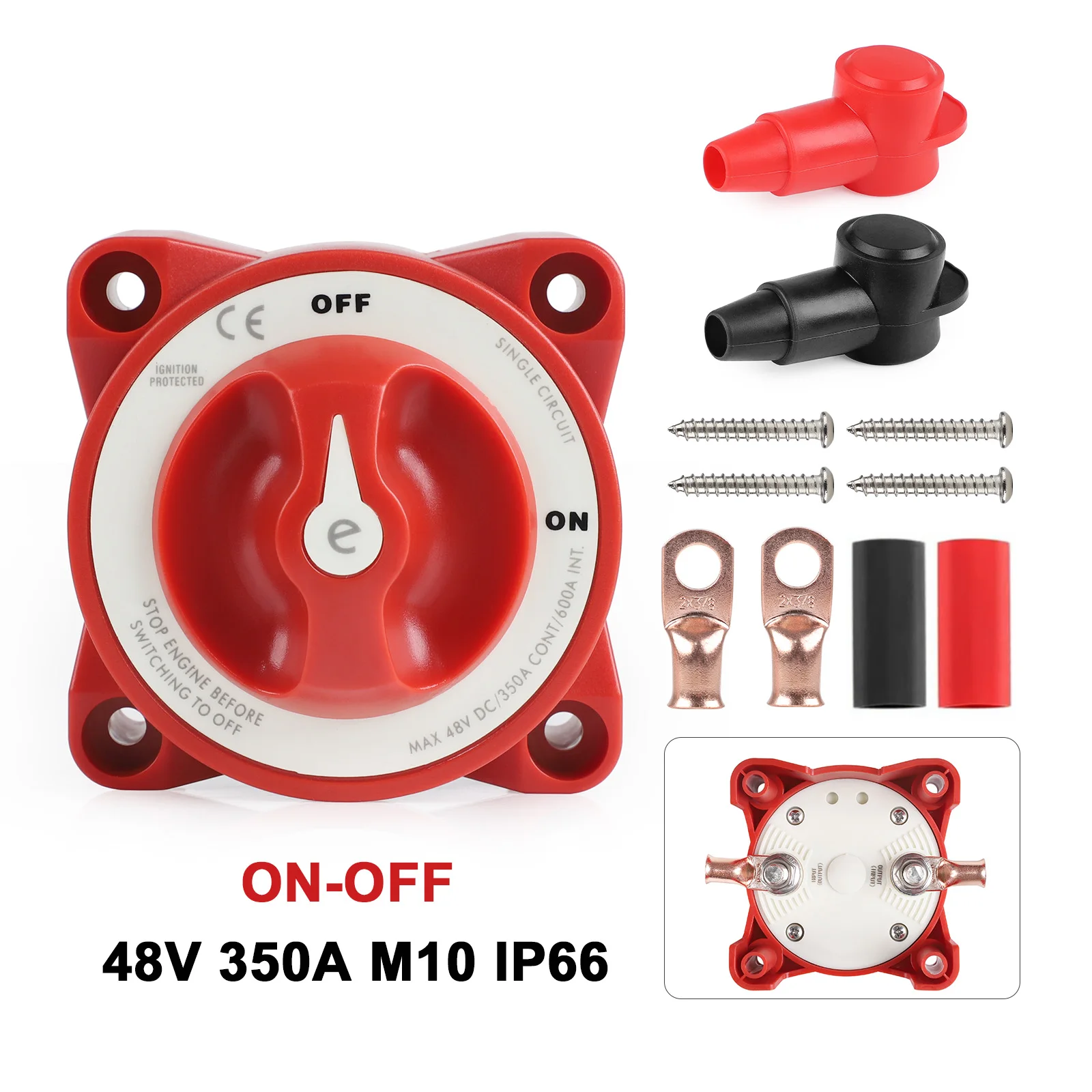 

2-позиционный резак аккумуляторной батареи для кемпера, грузовика, лодки, каравана, 48 В постоянного тока, 350 А, электронная серия, вкл. выкл., изолятор переключателя аккумулятора, шпилька M10