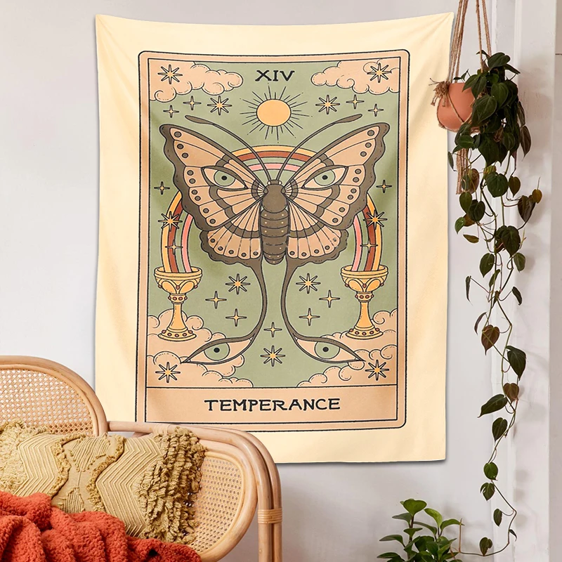 Temperance Moth Tarot tapestry retro Sun Rainbow Vintage Boho Wall Hanging Astrology Divination star Room Bedroom Home Decorgift