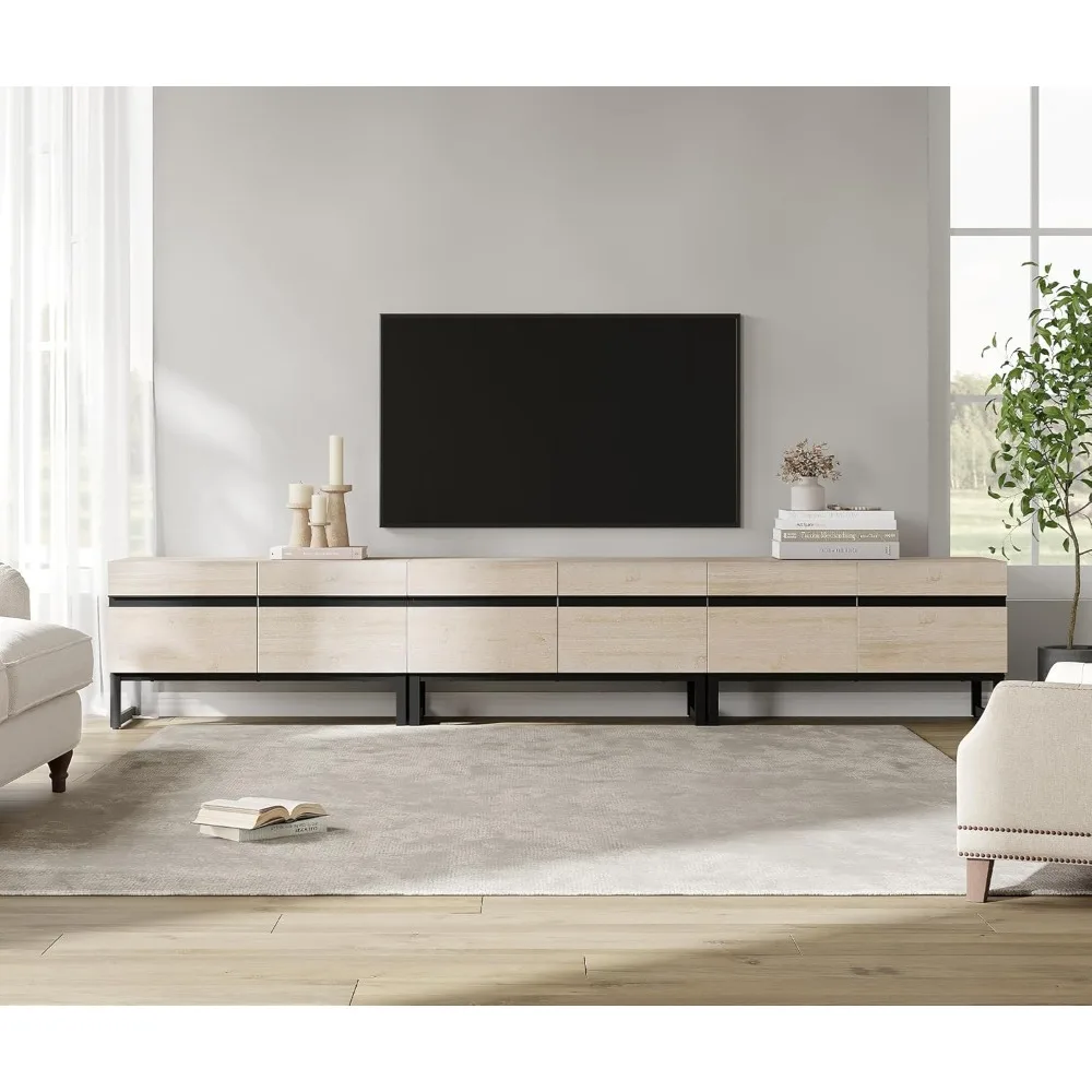 Modern TV Stand With Storage Cabinets for 110 Inch TV, Wood Entertainment Center Media Console Table With Metal Leg for Living