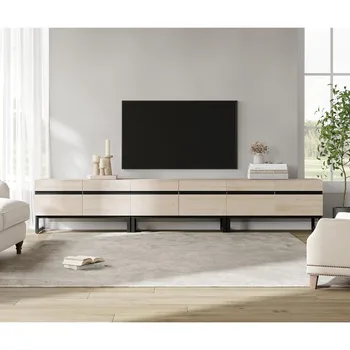 Modern TV Stand With Storage Cabinets for 110 Inch TV, Wood Entertainment Center Media Console Table With Metal Leg for Living