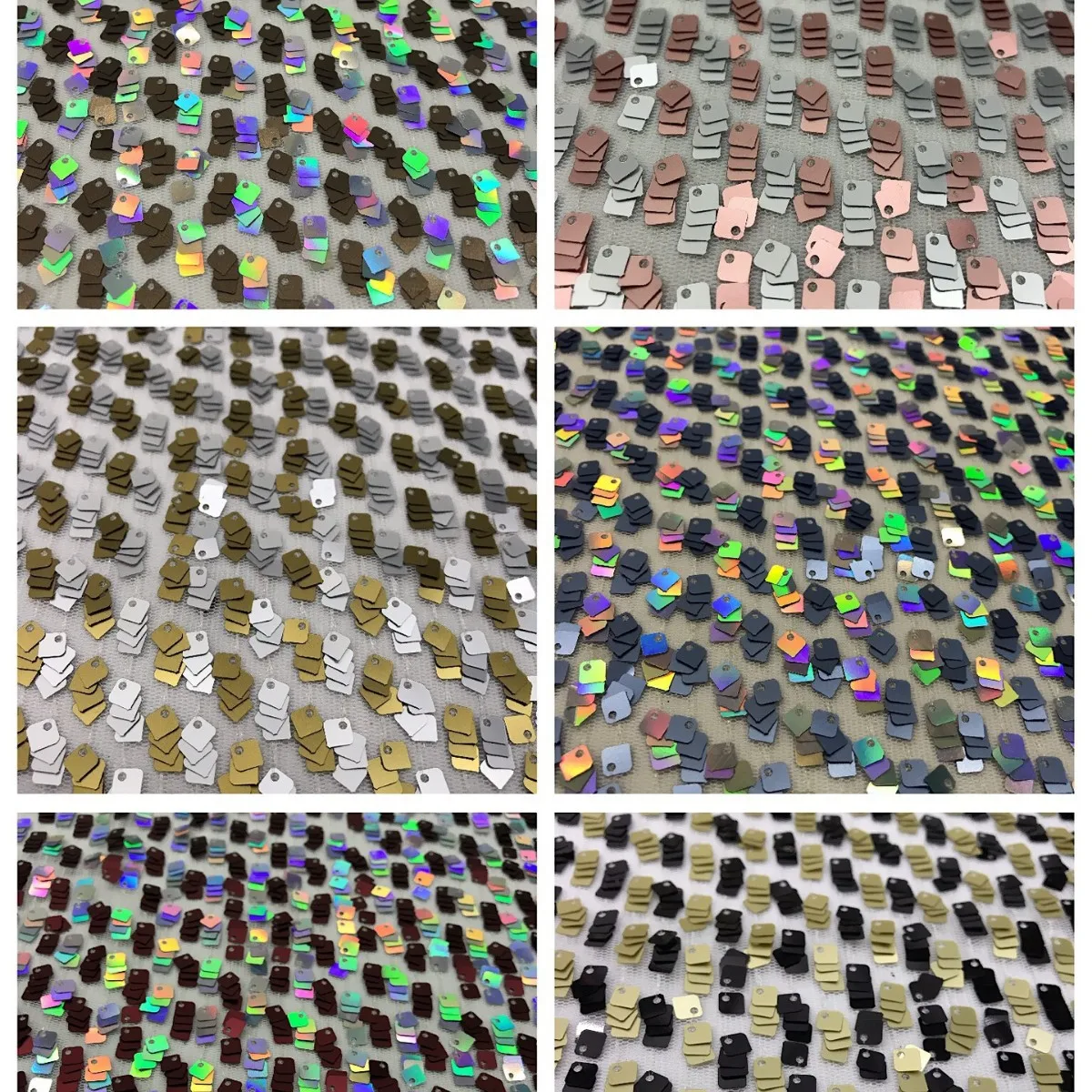 Holographic Gradient Square Laser Sequin Mesh Fabric, Iridescent Embroidered Tulle for Stage Evening Dress Party CostumeMaterial