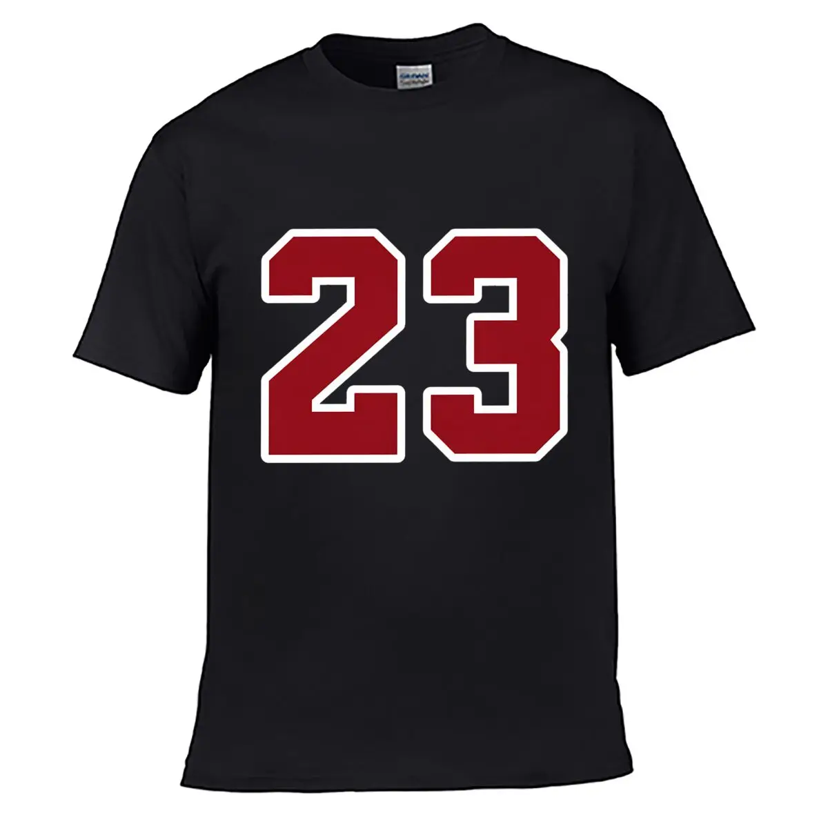 Red Number 23 White Outline Varsity Athletic Graphic Street Distressed Washed Loose Simple Tee
