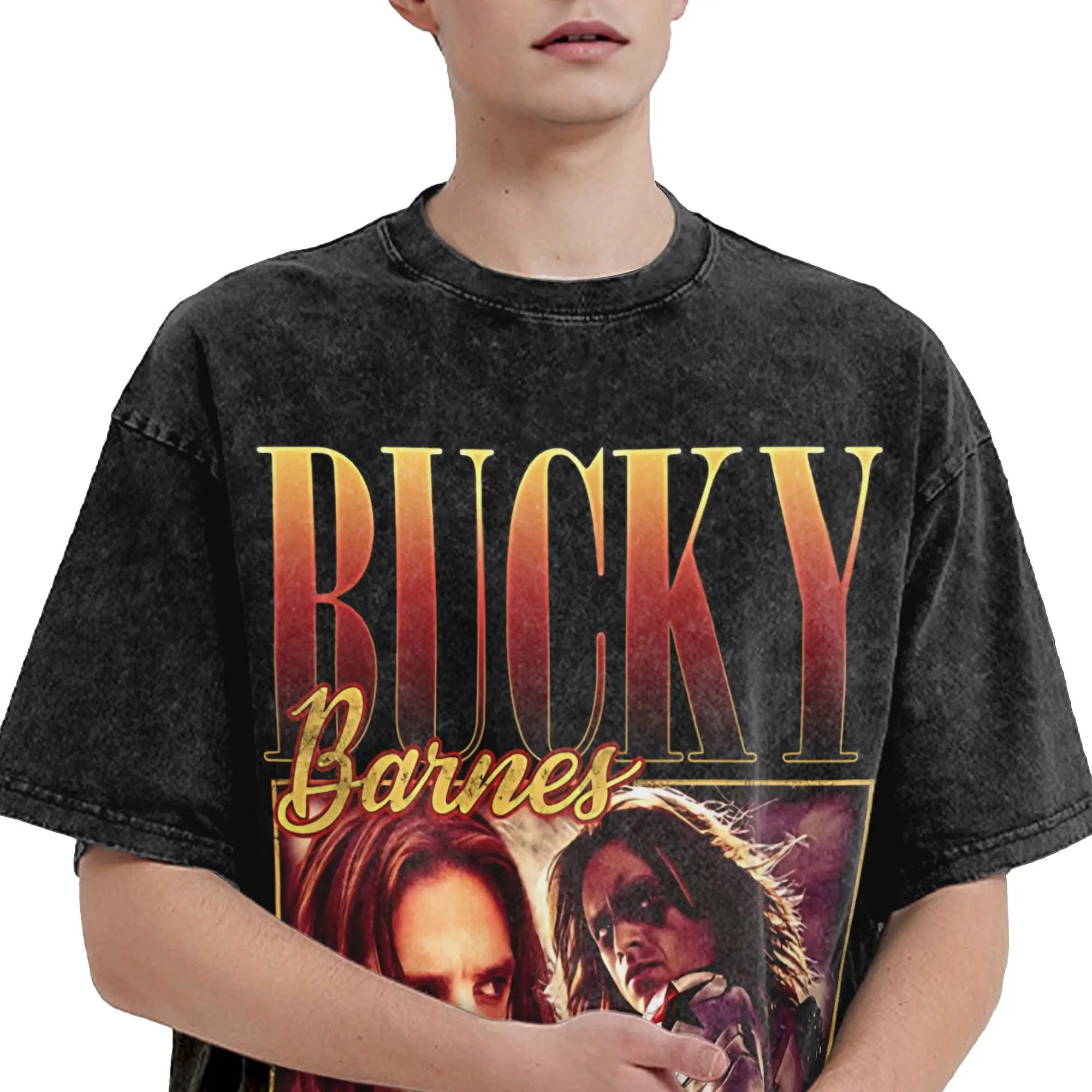 Soldier Bucky Barnes  Washed T Shirts Streetwear Hip Hop Novelty T-Shirt  Tees Men Women Cotton Harajuku