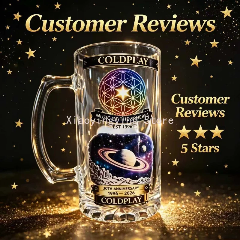 Coldplay 30th Anniversary Mug Cosmic Flower of Life Saturn Print Large Beer Glass Fan Souvenir for Bar And Home Drinkware