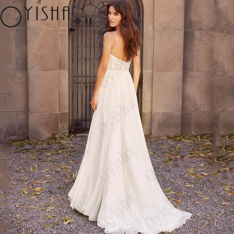 Oyisha Exquisite Querida Chiffon Robe Mariée Spaghetti Straps Split Vestidos De Noiva Abertos De Volta Vestidos De Casamento Custom Made Requintado Sweetheart Chiffon Robe Mariée Spaghetti Straps Split Bridal Gowns Ope