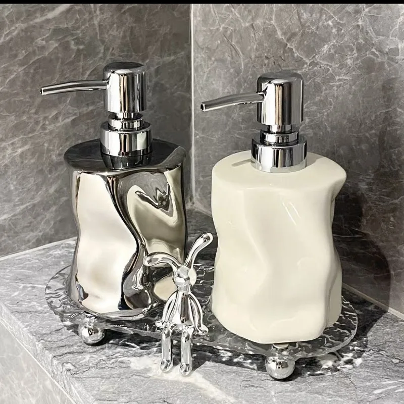 400ml Ceramic Lotion Bottle Bathroom Accessories Home Soap Container White Silver Home Hotel Makeup Remover Shampoo Storage Jar