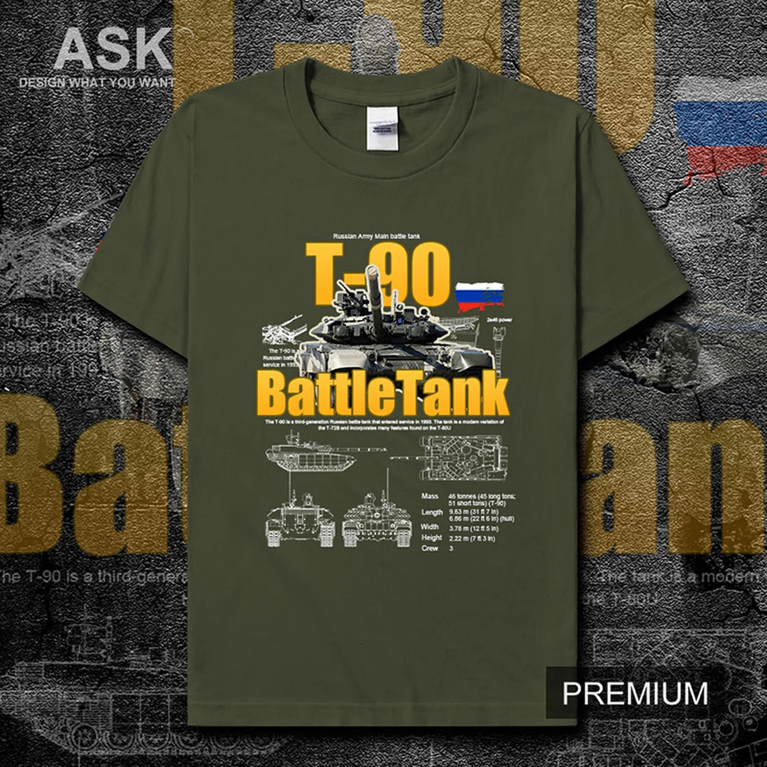 Russian T-90 Main Battle Tank  Men\'s T-Shirt Soviet Army Weaponry Cotton Round Neck Short Sleeve T Shirt