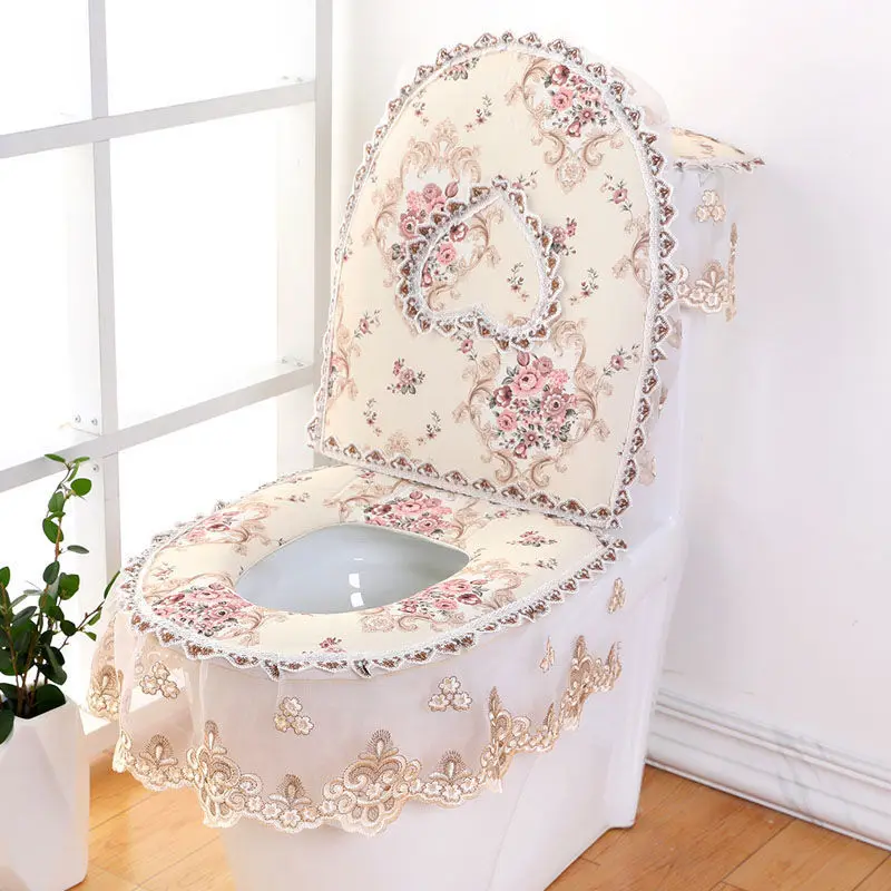 2027 Four Seasons Universal U-shaped Toilet Seat Pads 3 Pieces/Set European Lace Toilet Seat Cushion Household Toilet Decoration