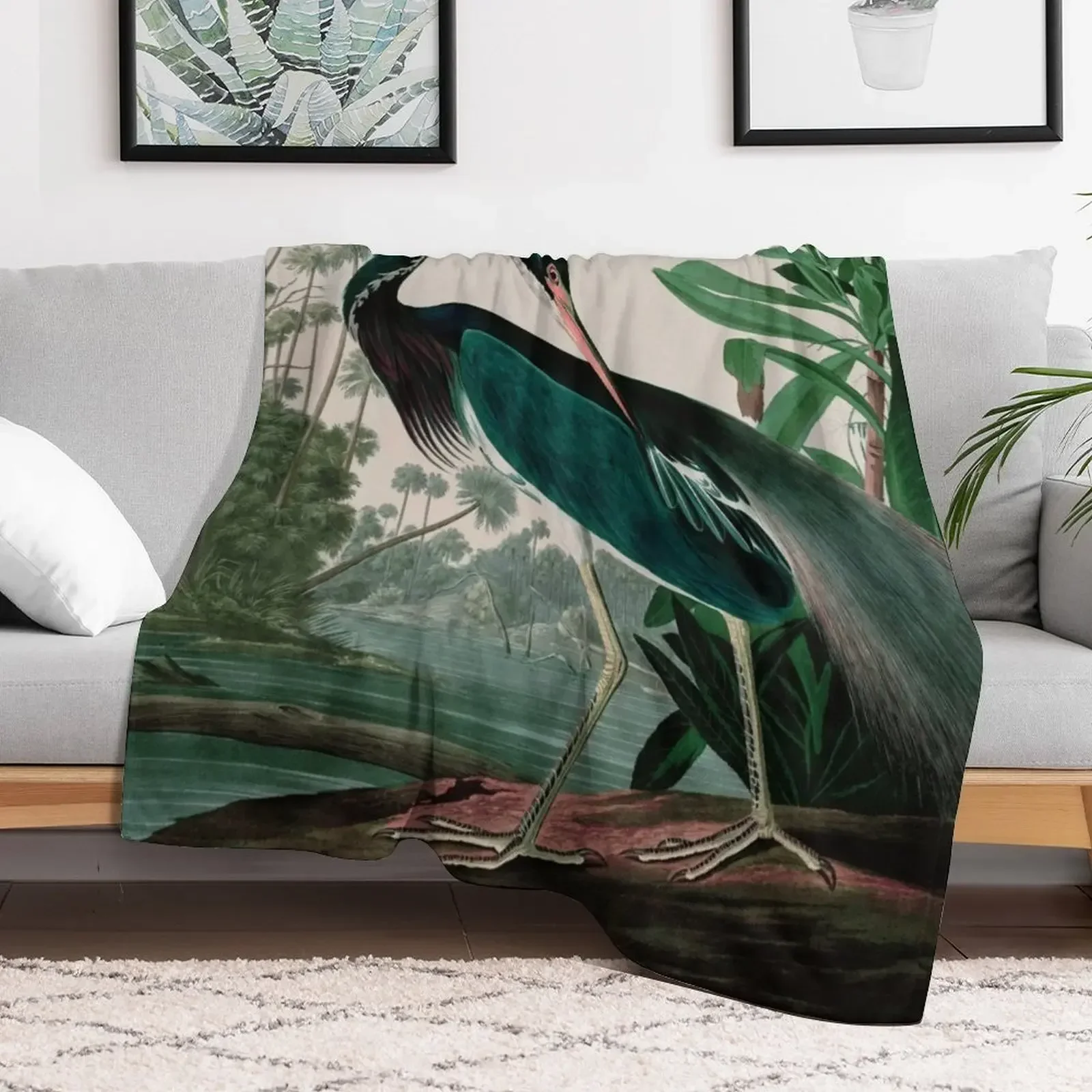 Louisiana Heron Birds of America Audubon Illustration Bird Lovers Gift Throw Blanket Decoratives Soft Plaid Soft Blankets