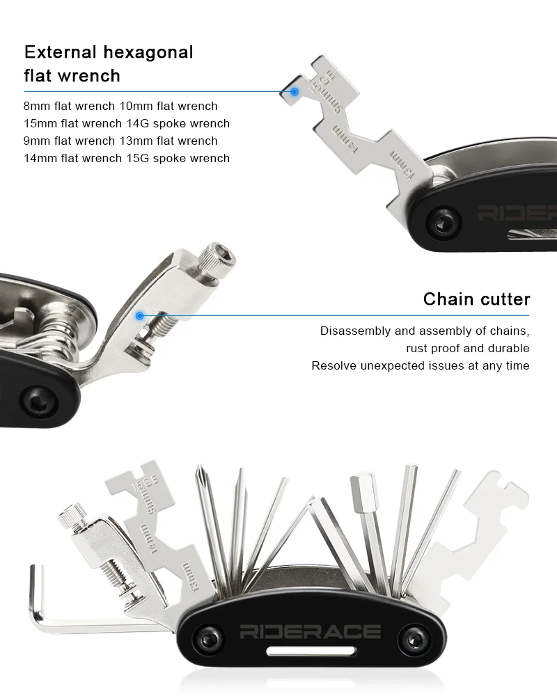 RIDERACE Bike Multi Tool 18 in 1 Portable Chain Splitter Cutter Hex Spoke Wrench Screwdriver Multitool For Bicycle Repair Tools