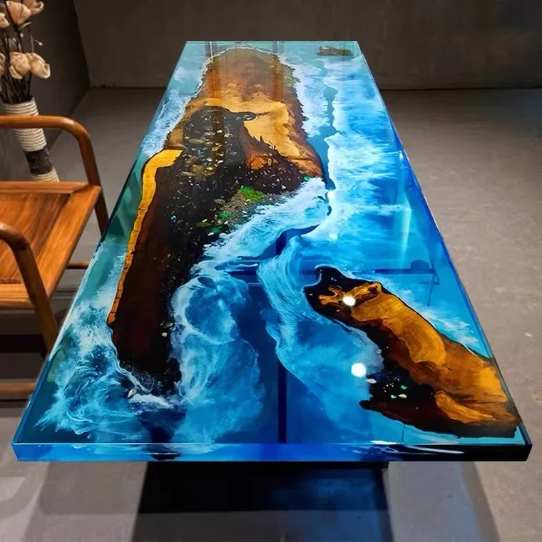 Desktop Solid Wood Plate Irregular Epoxy Resin Riverside log Dining Table Creative Coffee Table Customizable Multi-size Optional