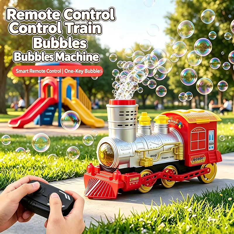 2.4G RC Train Toy Kids Remote Control Bubble Classic Locomotive with Colorful Light Music Christmas Gift for Boys Girls